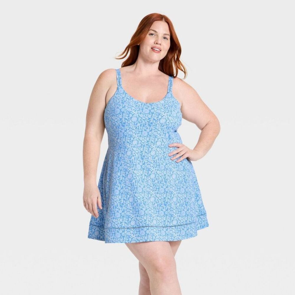 Women's Athletic Ladder Trim Dress - Sky Blue 1X